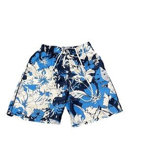 Nike Blue and White Tropical Print Swim Trunks, Size M